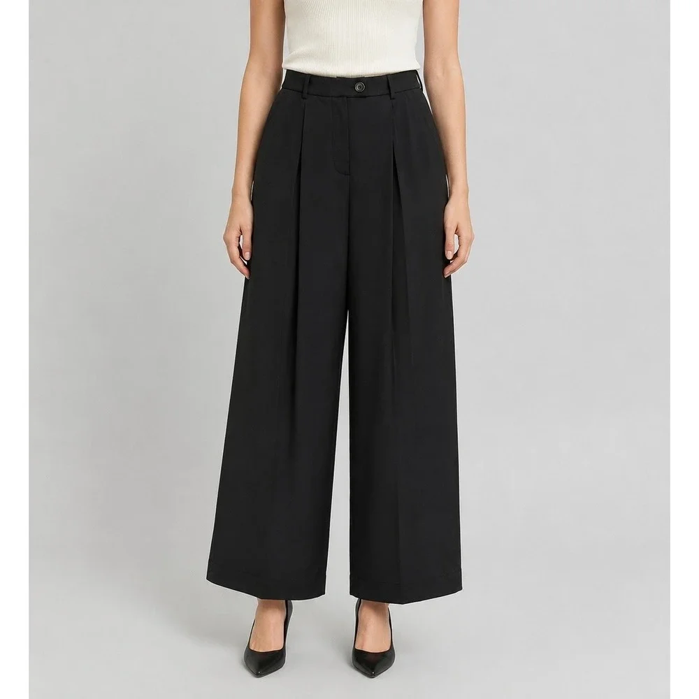 J.Crew Collection High Rise Wide‎ Leg Satin Crepe Pants Womens 12 Black Trousers